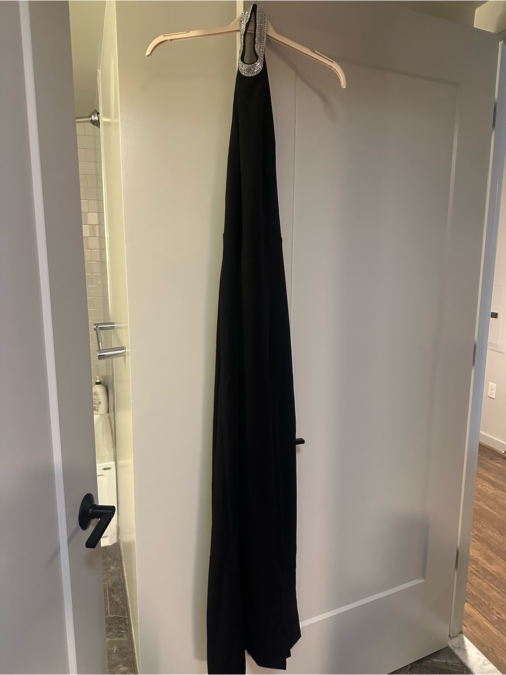 Lulu’s Immaculate Class Black Rhinestone Halter Maxi Dress